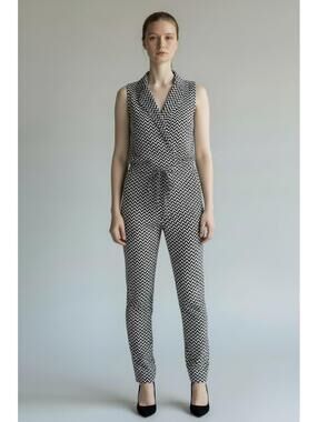 NWT Skies Are Blue Black and White Chevron Pattern Sleeveless Jumpsuit, Size S